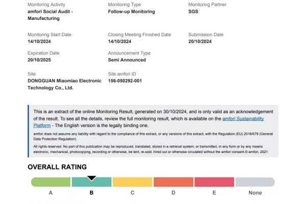 Successfully obtained 2024 BSCI Grade B